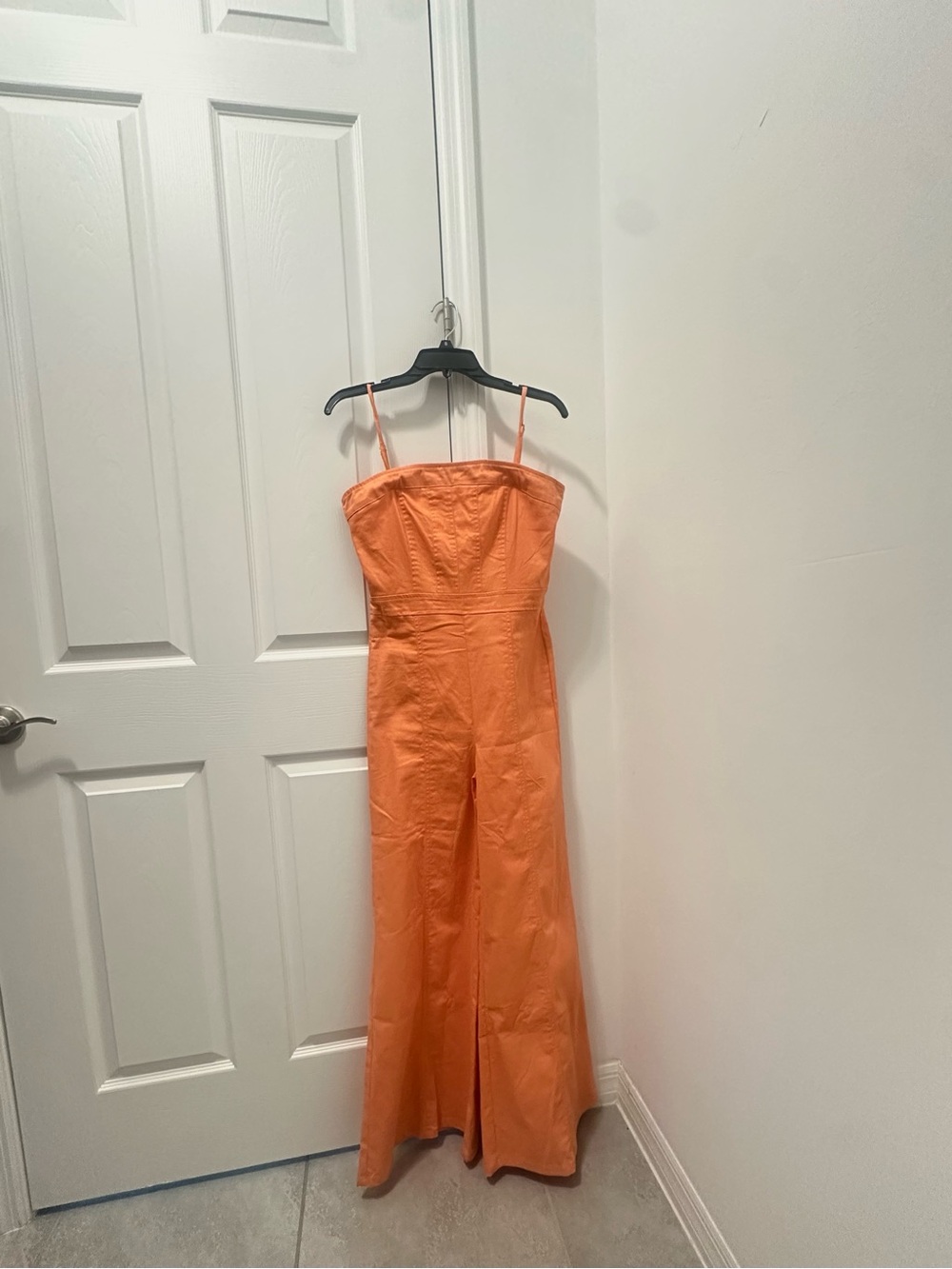 Vici Orange Strapless Wide-Leg Jumpsuit with Spaghetti Straps